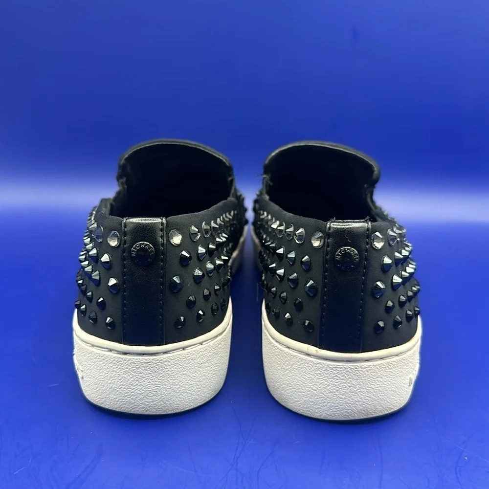 Michael Kors Keaton Sneakers Womens Sz 7M Black Black Crystal Rhinestone Slip On